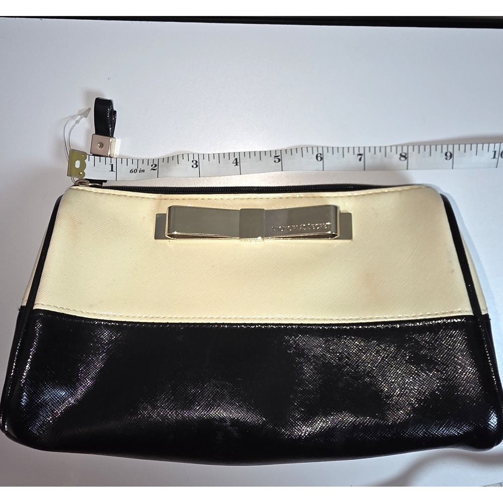 Victoria's Secret Makeup‎ Bag Black Cream Colorblock Gold Bow Cosmetic Pouch